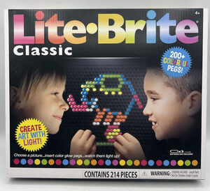 Lite Brite Classic 214 Pieces Glow Peg Art Board Game New Sealed Kids Toy